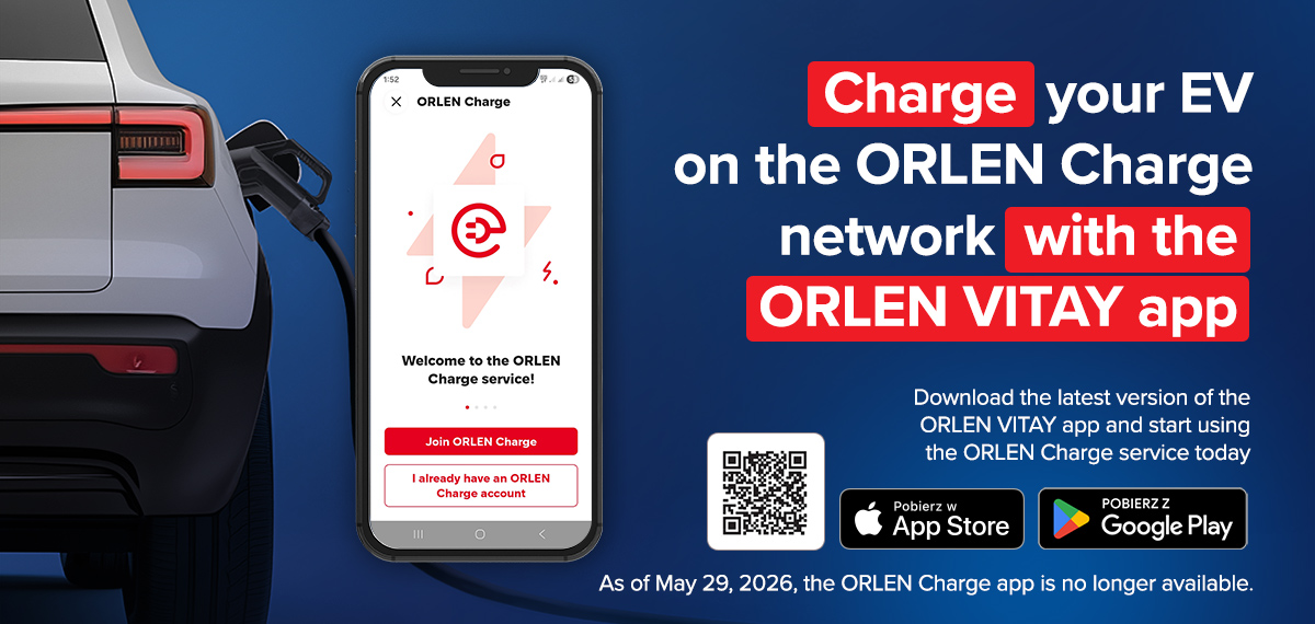 Charging your electric vehicle on the ORLEN Charge network is now available in the ORLEN VITAY app – check it out and try it today.